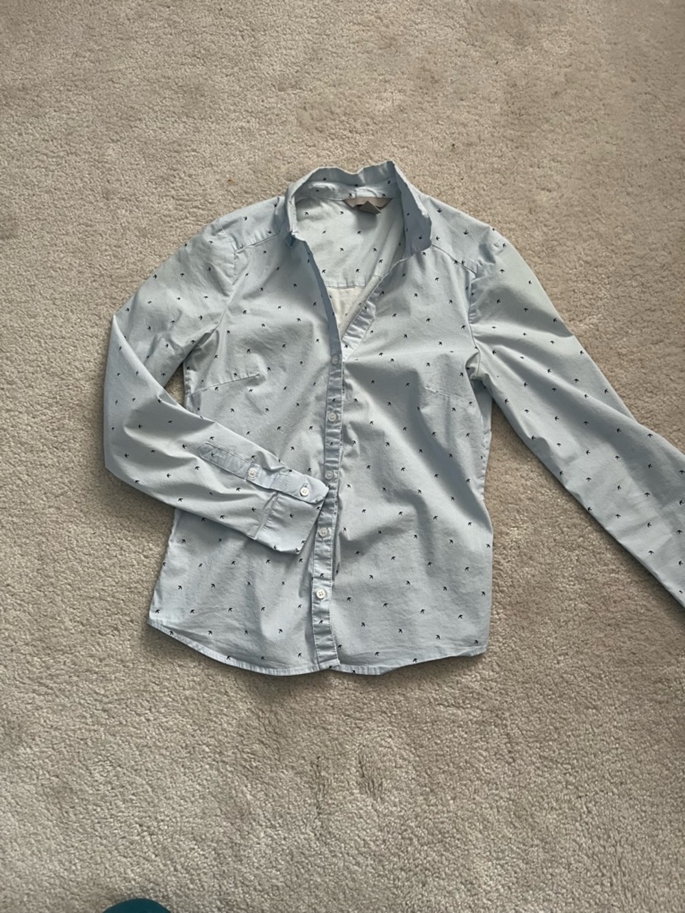 H&M Light Blue Pinstripe Shirt with Navy Bird Print
